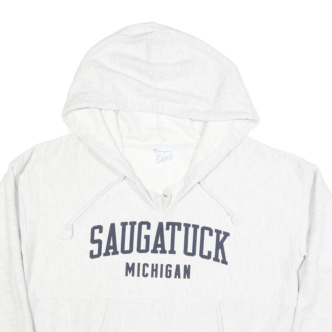 CHAMPION REVERSE WEAVE Womens White Saugatuck Michigan Pullover Hoodie M Cotton