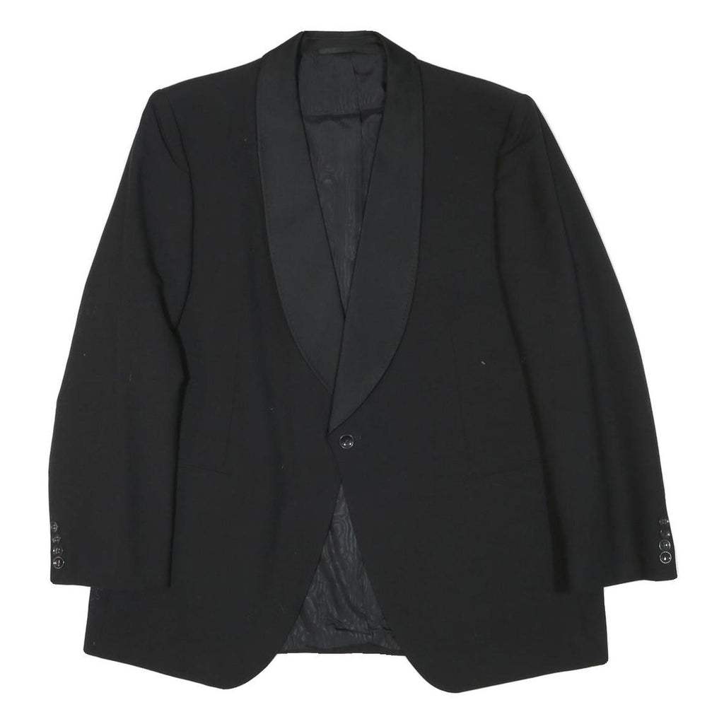 Mens Black Wool Blend Classic Jacket M Plain Button Closure Elegant Style