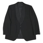 Mens Black Wool Blend Classic Jacket M Plain Button Closure Elegant Style