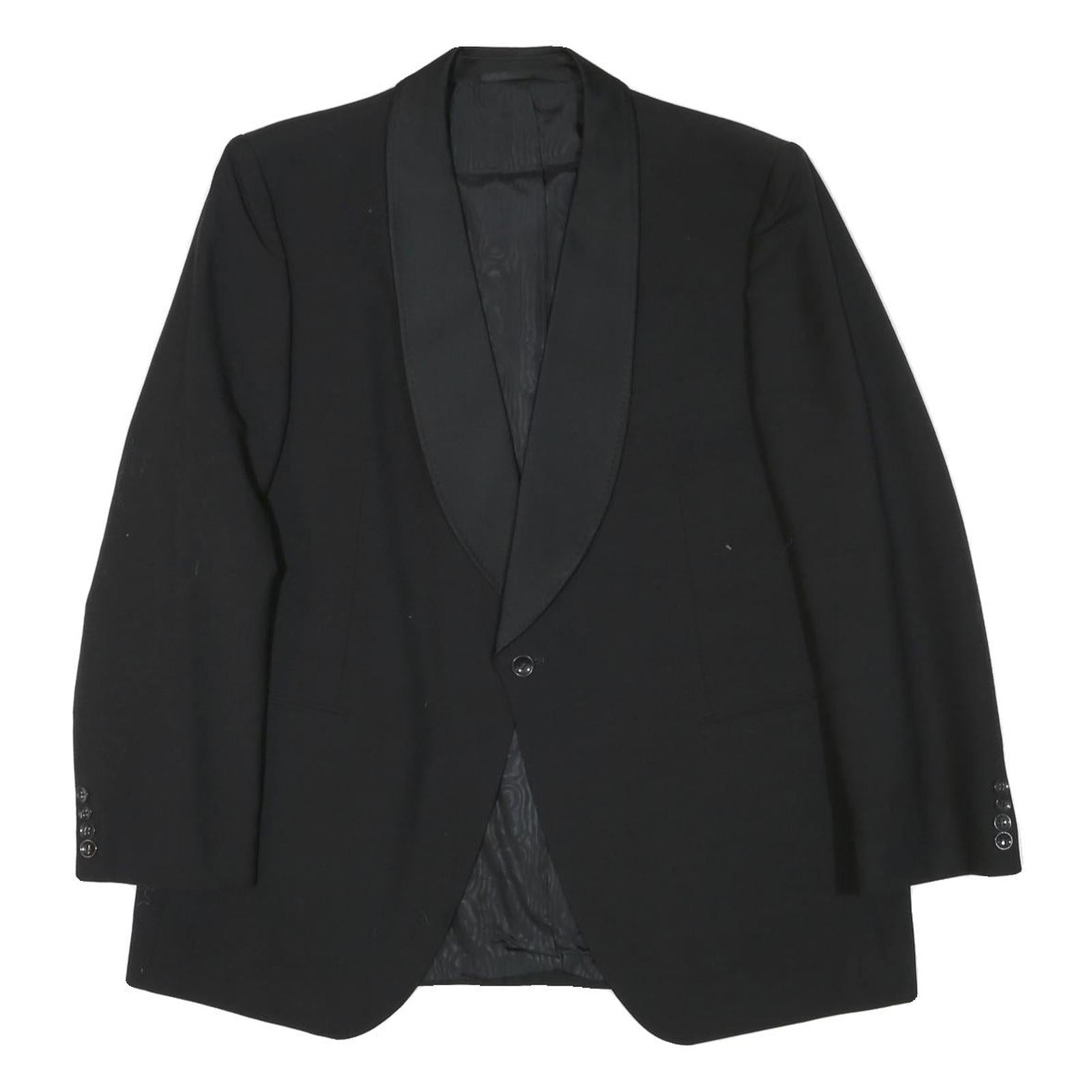 Mens Black Wool Blend Classic Jacket M Plain Button Closure Elegant Style