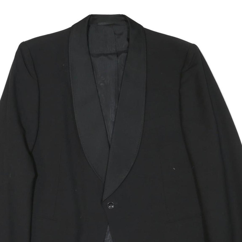 Mens Black Wool Blend Classic Jacket M Plain Button Closure Elegant Style