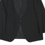 Mens Black Wool Blend Classic Jacket M Plain Button Closure Elegant Style