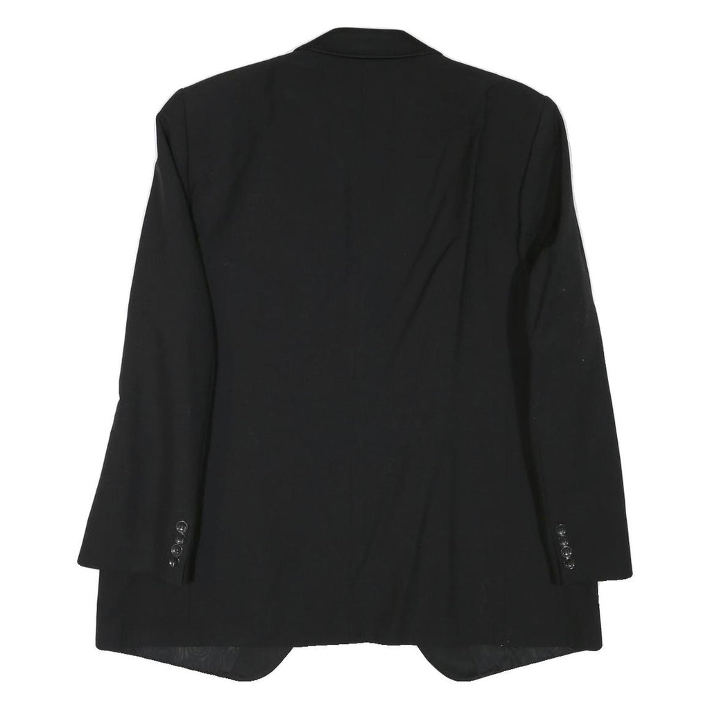 Mens Black Wool Blend Classic Jacket M Plain Button Closure Elegant Style