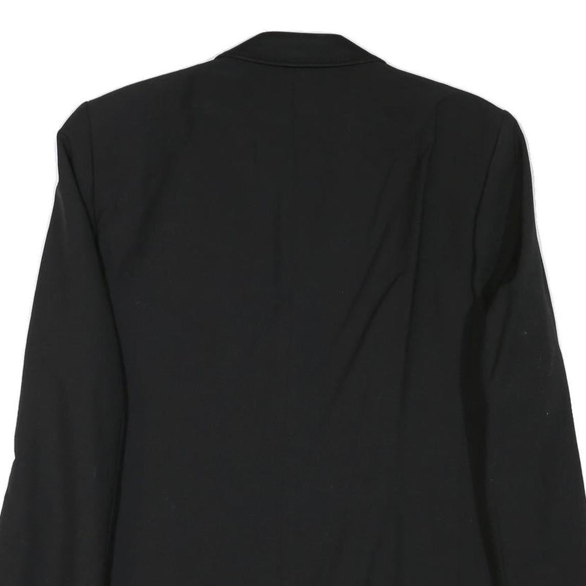 Mens Black Wool Blend Classic Jacket M Plain Button Closure Elegant Style