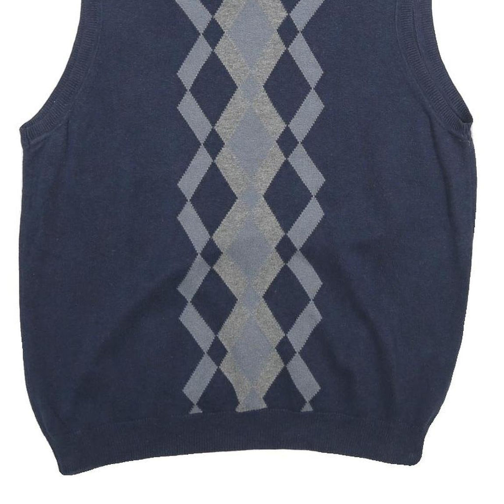 VAN HEUSEN Mens Blue & Grey Patterned Cotton Sleeveless V-Neck Jumper L