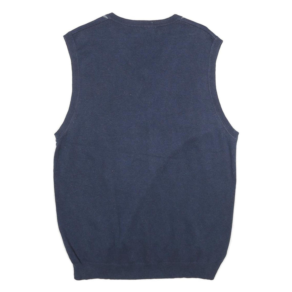 VAN HEUSEN Mens Blue & Grey Patterned Cotton Sleeveless V-Neck Jumper L
