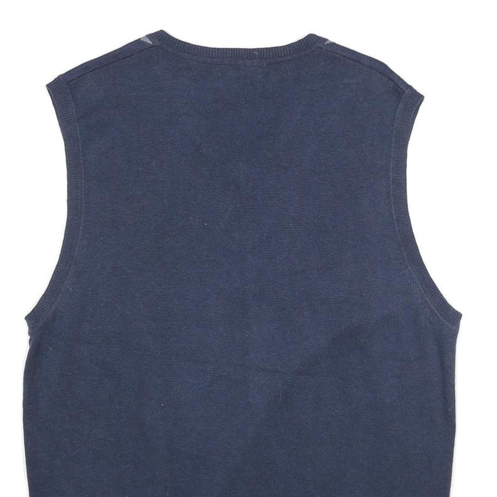 VAN HEUSEN Mens Blue & Grey Patterned Cotton Sleeveless V-Neck Jumper L