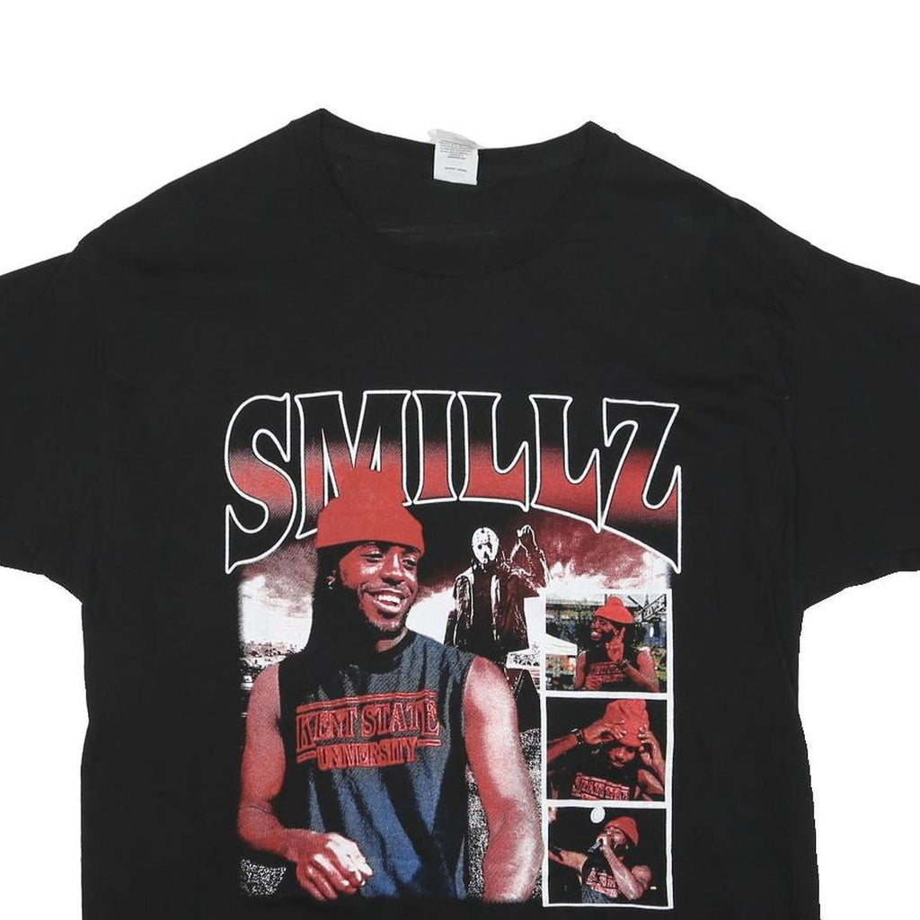 HANES Mens Black Smillz Graphic T-Shirt L Short Sleeve Crew Neck Casual Cotton