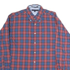 TOMMY HILFIGER Mens Red & Blue Check Shirt L Long Sleeve Button Down Cotton
