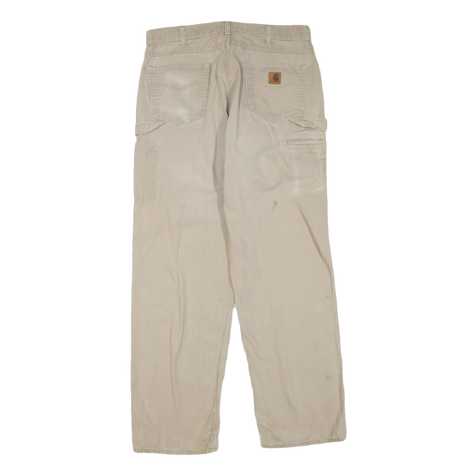 CARHARTT Mens Cotton Blend Beige Regular Fit Straight Leg Trousers W36 L34