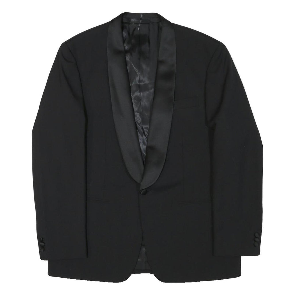 MORGAN Mens Black Wool Blend Shawl Collar Jacket L Woven Formal Button Closure