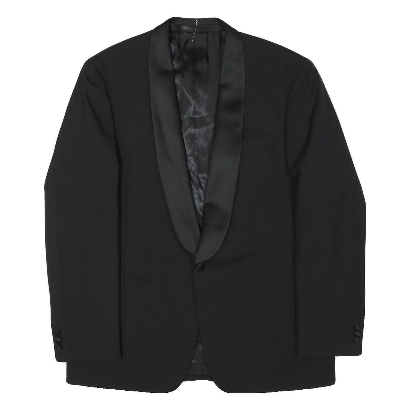 MORGAN Mens Black Wool Blend Shawl Collar Jacket L Woven Formal Button Closure