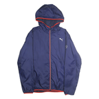 PUMA Mens Blue & Red Hooded Jacket M Polyester Zip Casual Sports Windbreaker