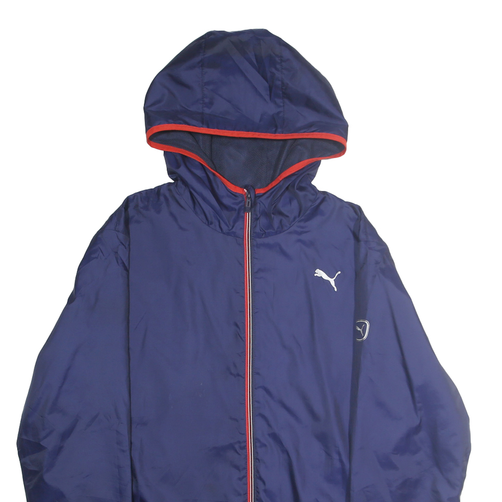PUMA Mens Blue & Red Hooded Jacket M Polyester Zip Casual Sports Windbreaker