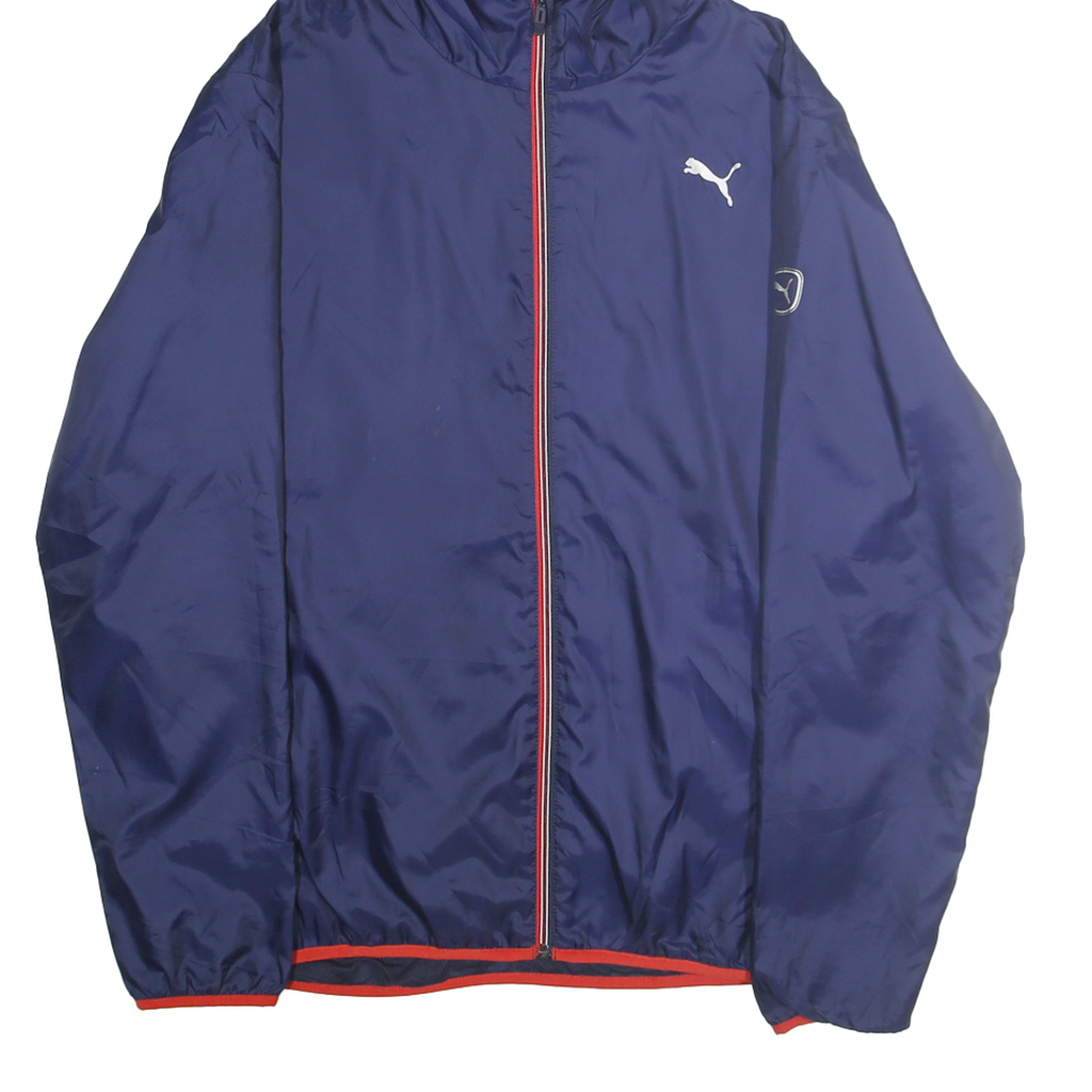 PUMA Mens Blue & Red Hooded Jacket M Polyester Zip Casual Sports Windbreaker