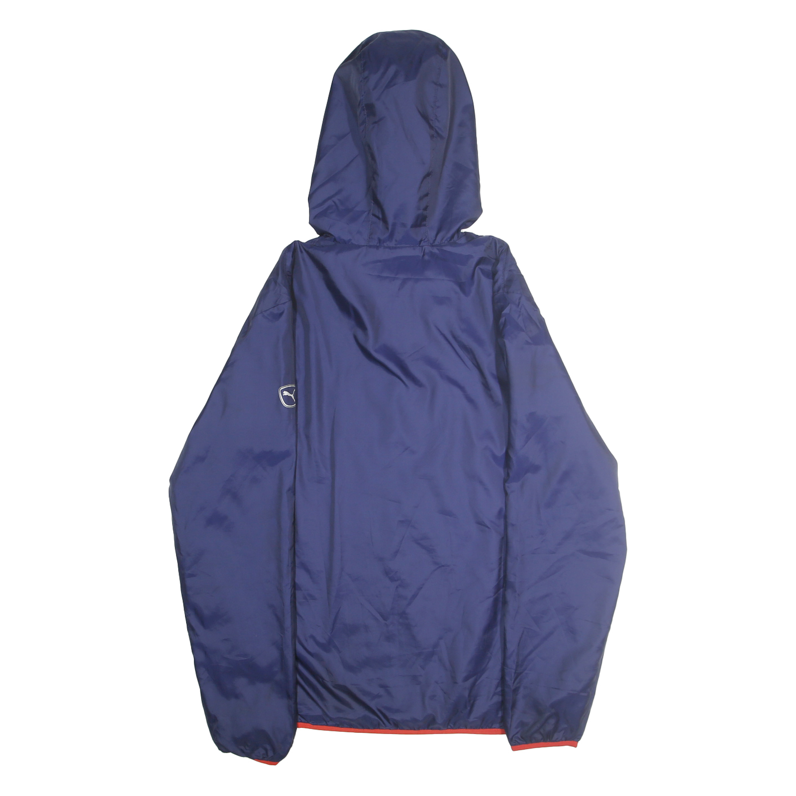 PUMA Mens Blue & Red Hooded Jacket M Polyester Zip Casual Sports Windbreaker