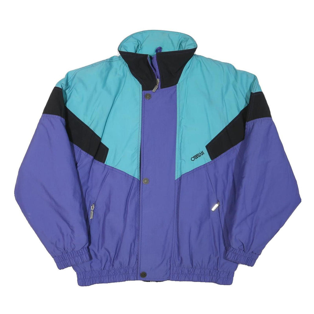 O'BRIAN Mens Blue & Turquoise Retro Zip Jacket L Polyester Blend Colourblock