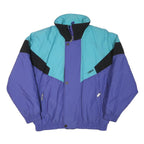 O'BRIAN Mens Blue & Turquoise Retro Zip Jacket L Polyester Blend Colourblock