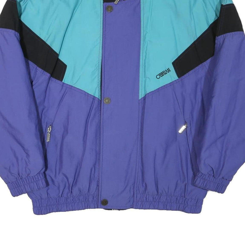 O'BRIAN Mens Blue & Turquoise Retro Zip Jacket L Polyester Blend Colourblock