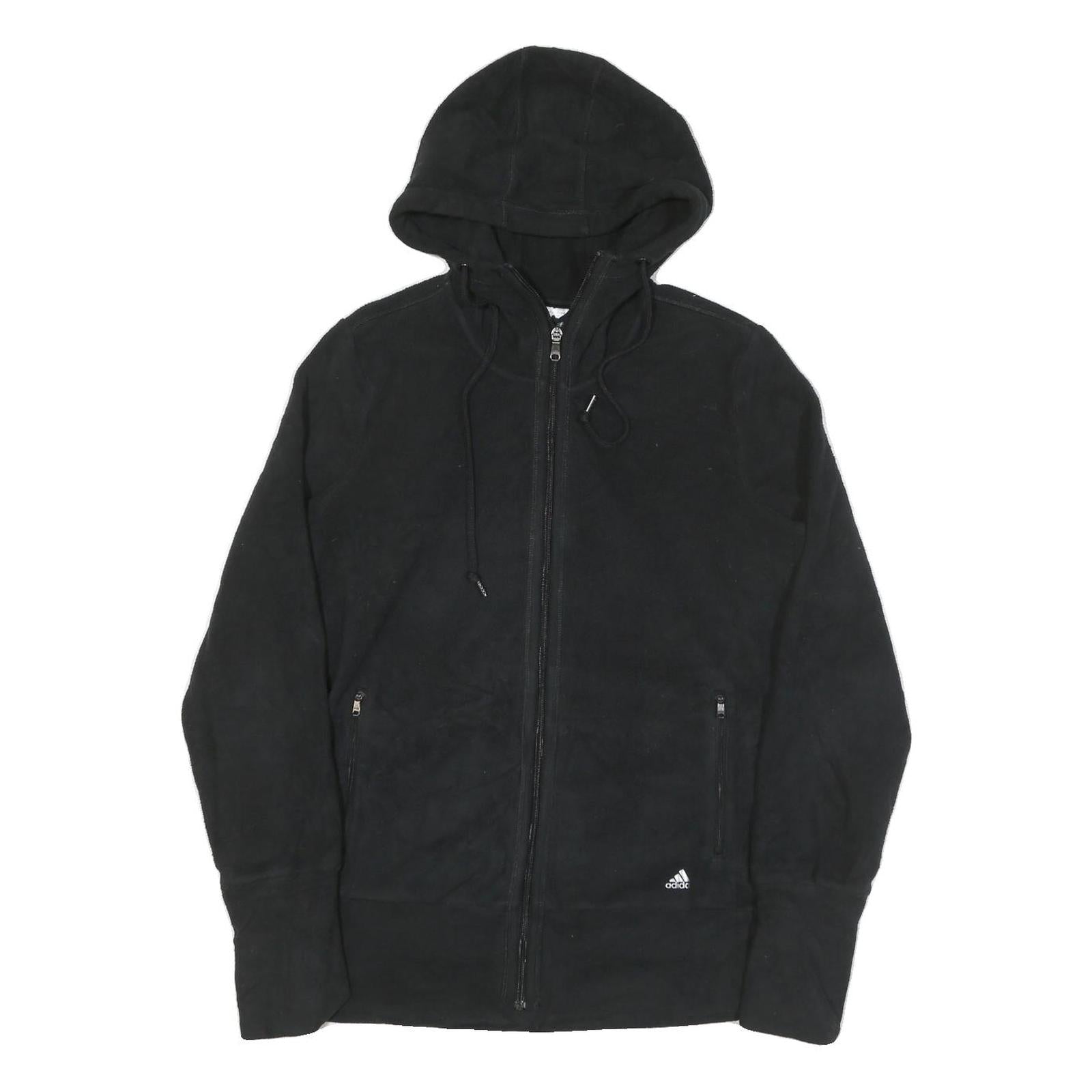 ADIDAS Womens Black Hoodie Jacket L Polyester Blend Plain Zip Casual Sportswear