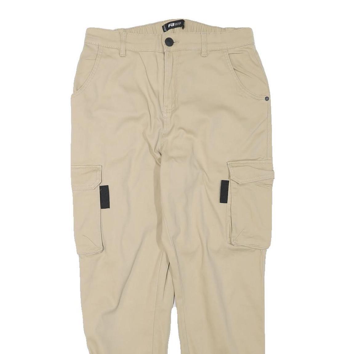 FB SISTER Womens Beige Relaxed Cargo Trousers W29 L27 Cotton Blend Zip