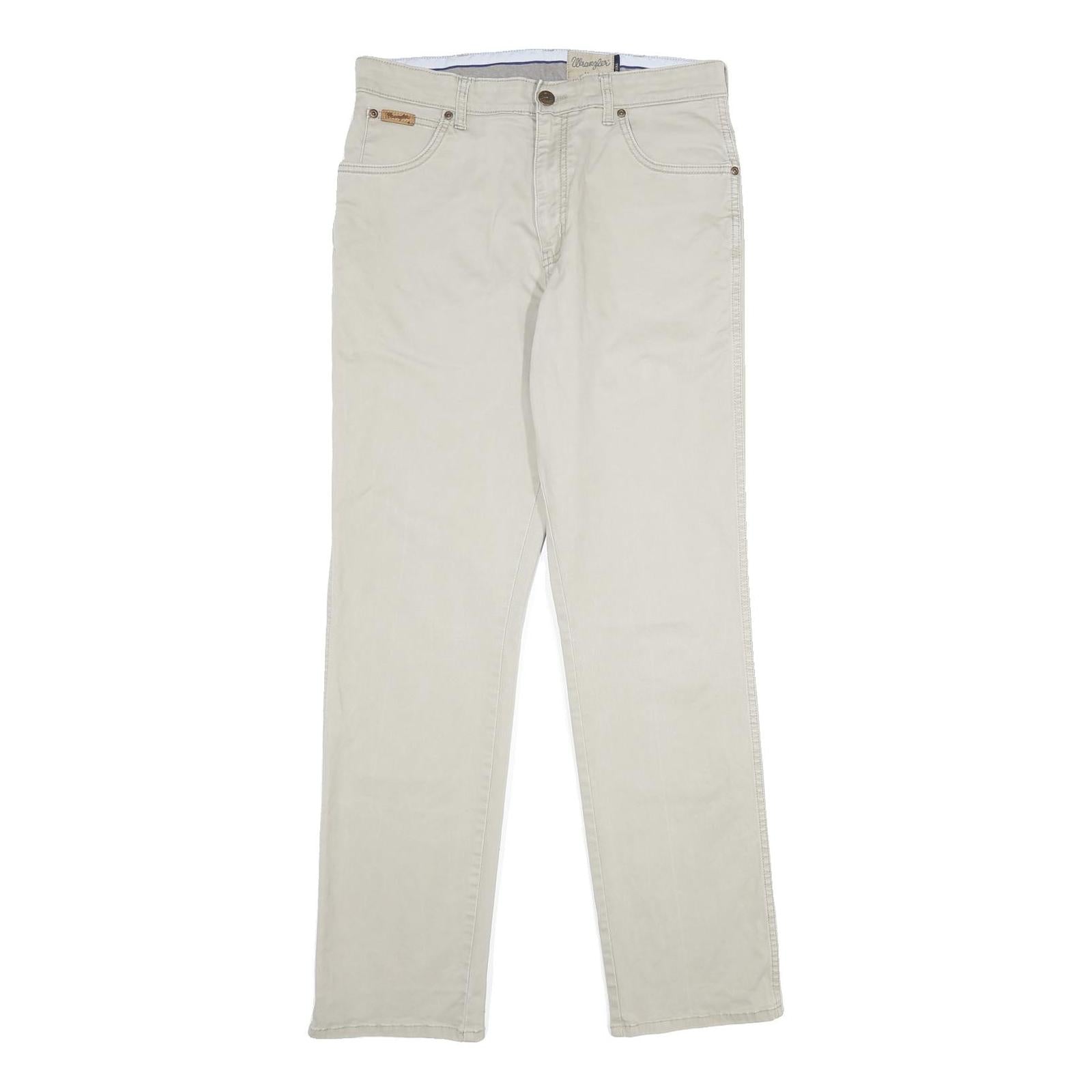 WRANGLER Mens Regular Fit Beige Cotton Blend Trousers W34 L32 Casual Straight