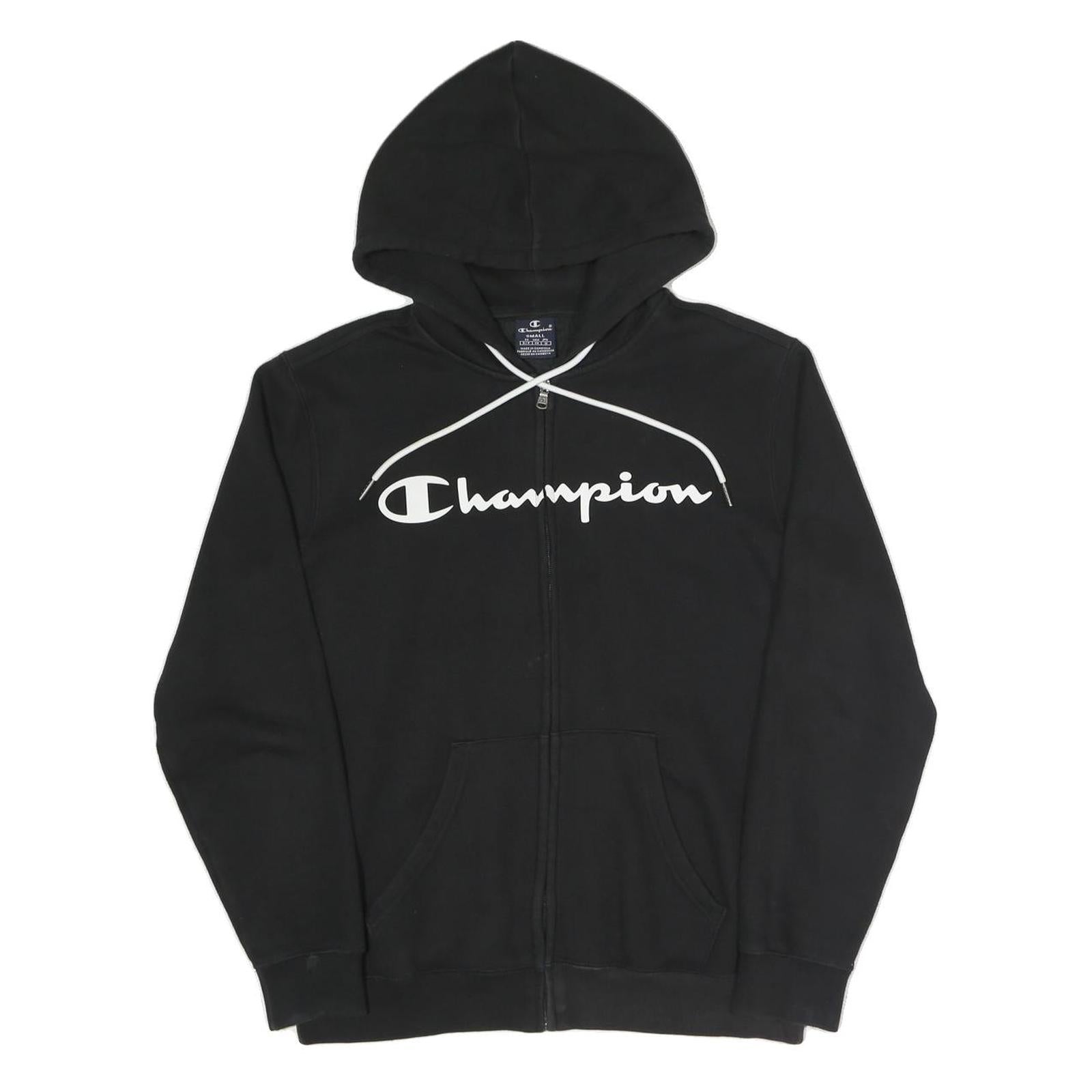 CHAMPION Mens Black Full Zip S Cotton Blend Hoodie Sweatshirt Casual Wear