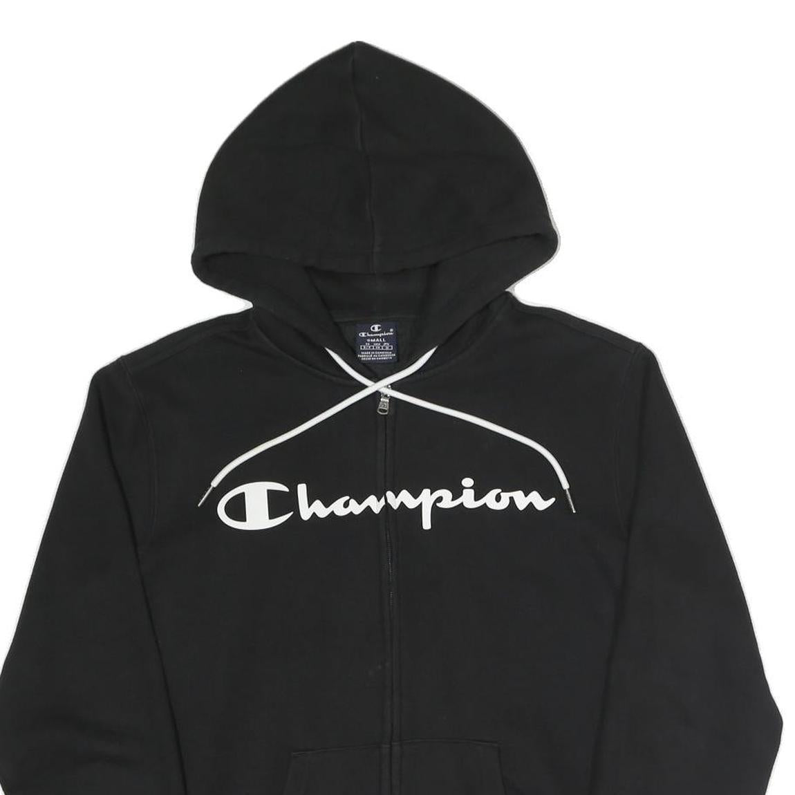 CHAMPION Mens Black Full Zip S Cotton Blend Hoodie Sweatshirt Casual Wear