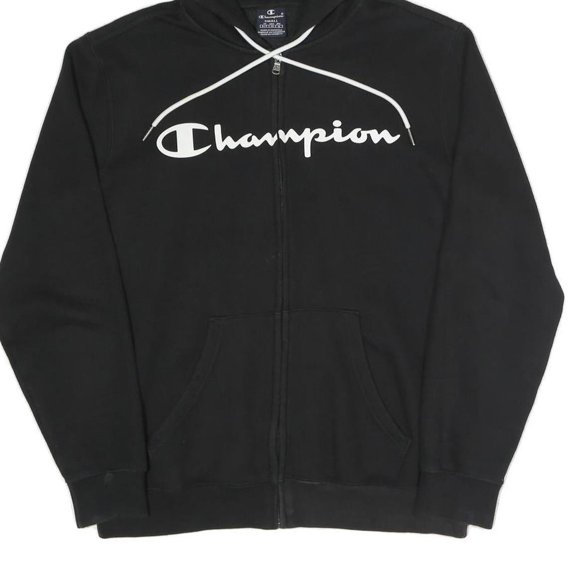 CHAMPION Mens Black Full Zip S Cotton Blend Hoodie Sweatshirt Casual Wear
