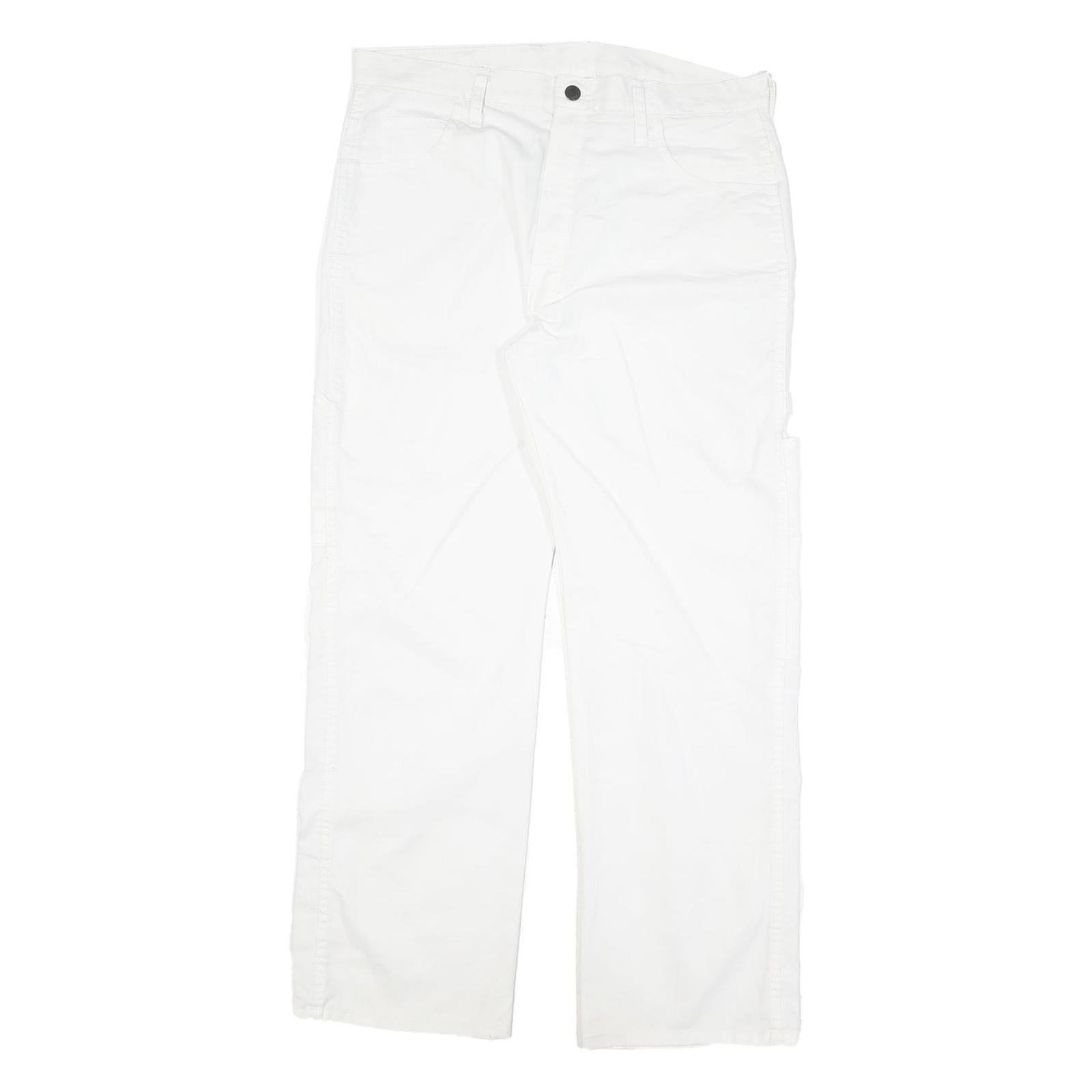 DICKIES Mens White Cotton Blend Regular Straight Trousers W34 L29 Workwear Zip