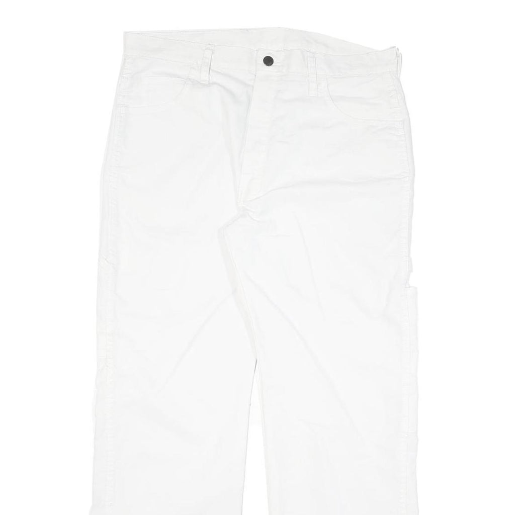 DICKIES Mens White Cotton Blend Regular Straight Trousers W34 L29 Workwear Zip