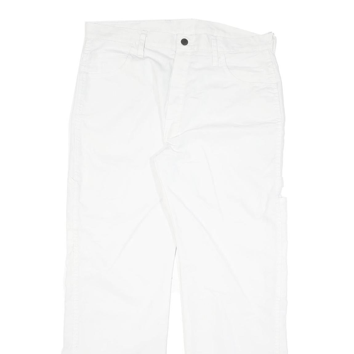 DICKIES Mens White Cotton Blend Regular Straight Trousers W34 L29 Workwear Zip