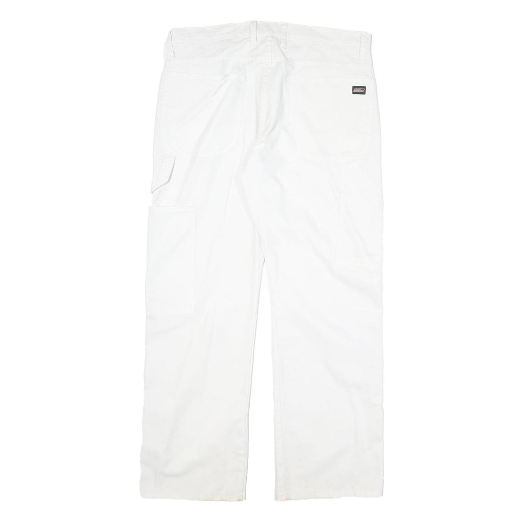 DICKIES Mens White Cotton Blend Regular Straight Trousers W34 L29 Workwear Zip