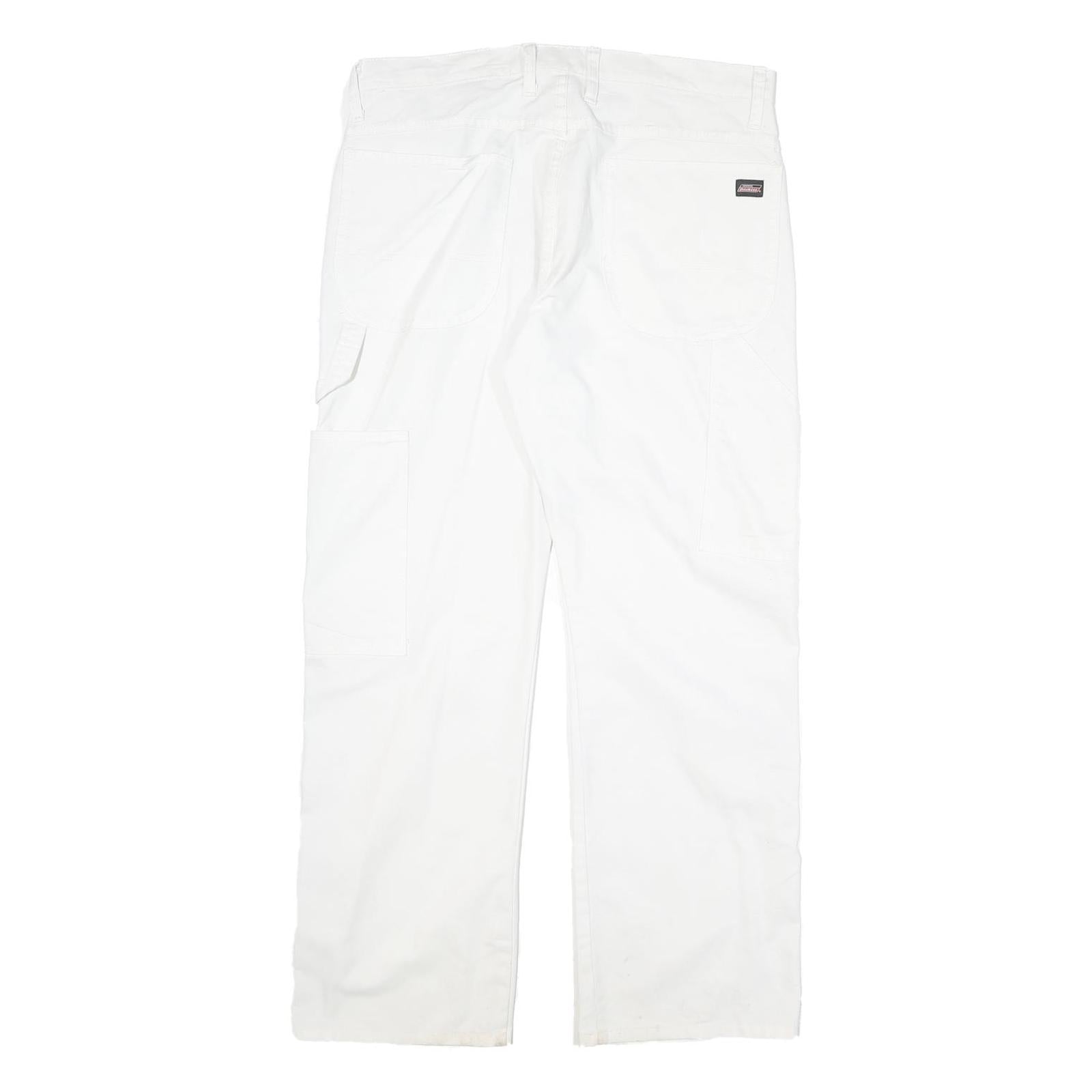 DICKIES Mens White Cotton Blend Regular Straight Trousers W34 L29 Workwear Zip