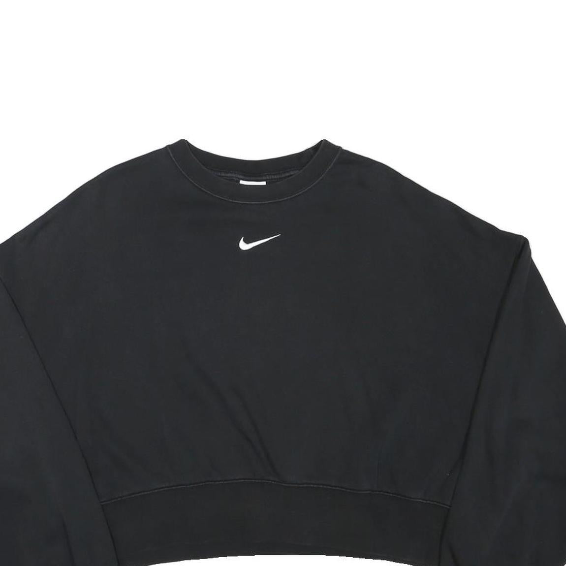 NIKE Womens Black Crew Neck XS Cotton Blend Sweatshirt Pullover Crop Top