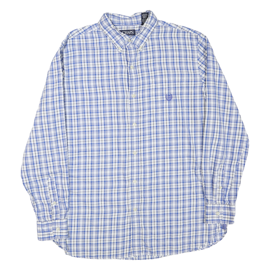 CHAPS Mens Blue & White Check Shirt L Classic Button-Down Collar Long Sleeve