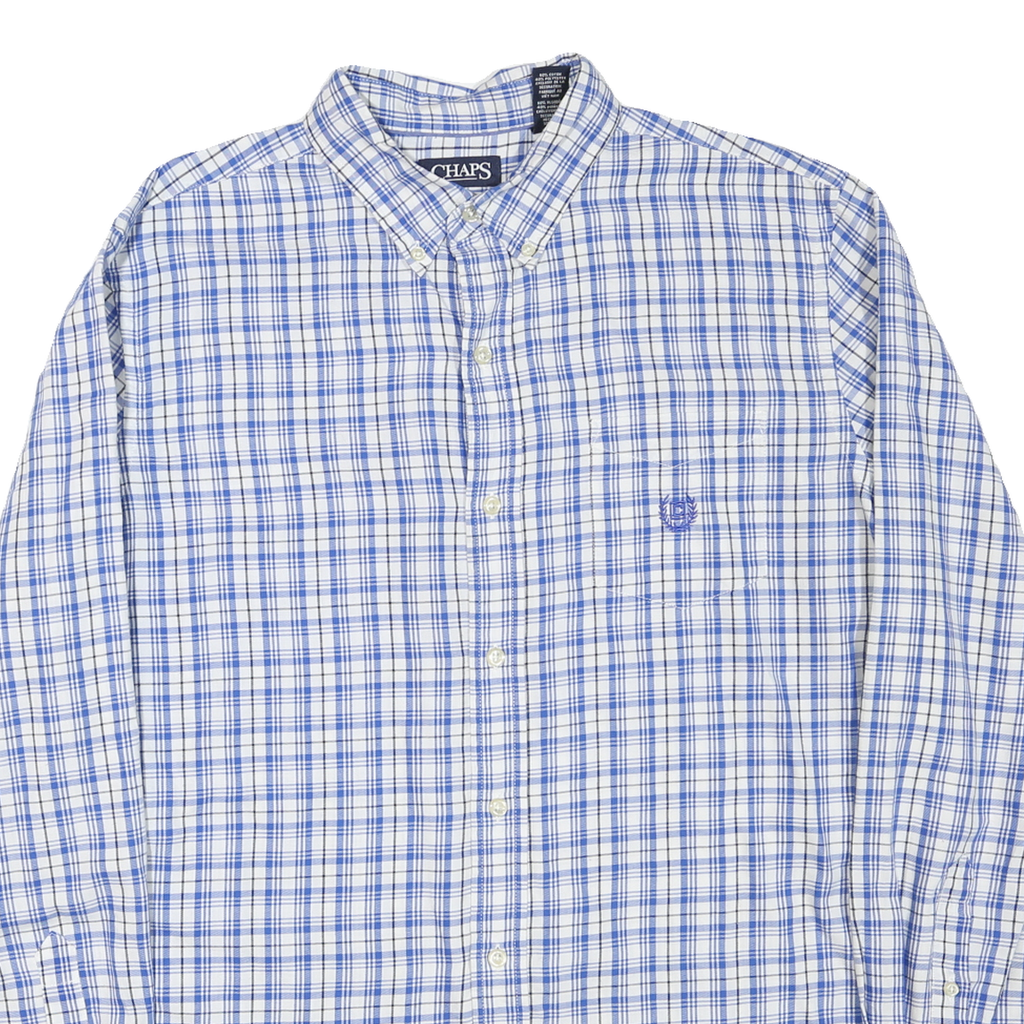 CHAPS Mens Blue & White Check Shirt L Classic Button-Down Collar Long Sleeve