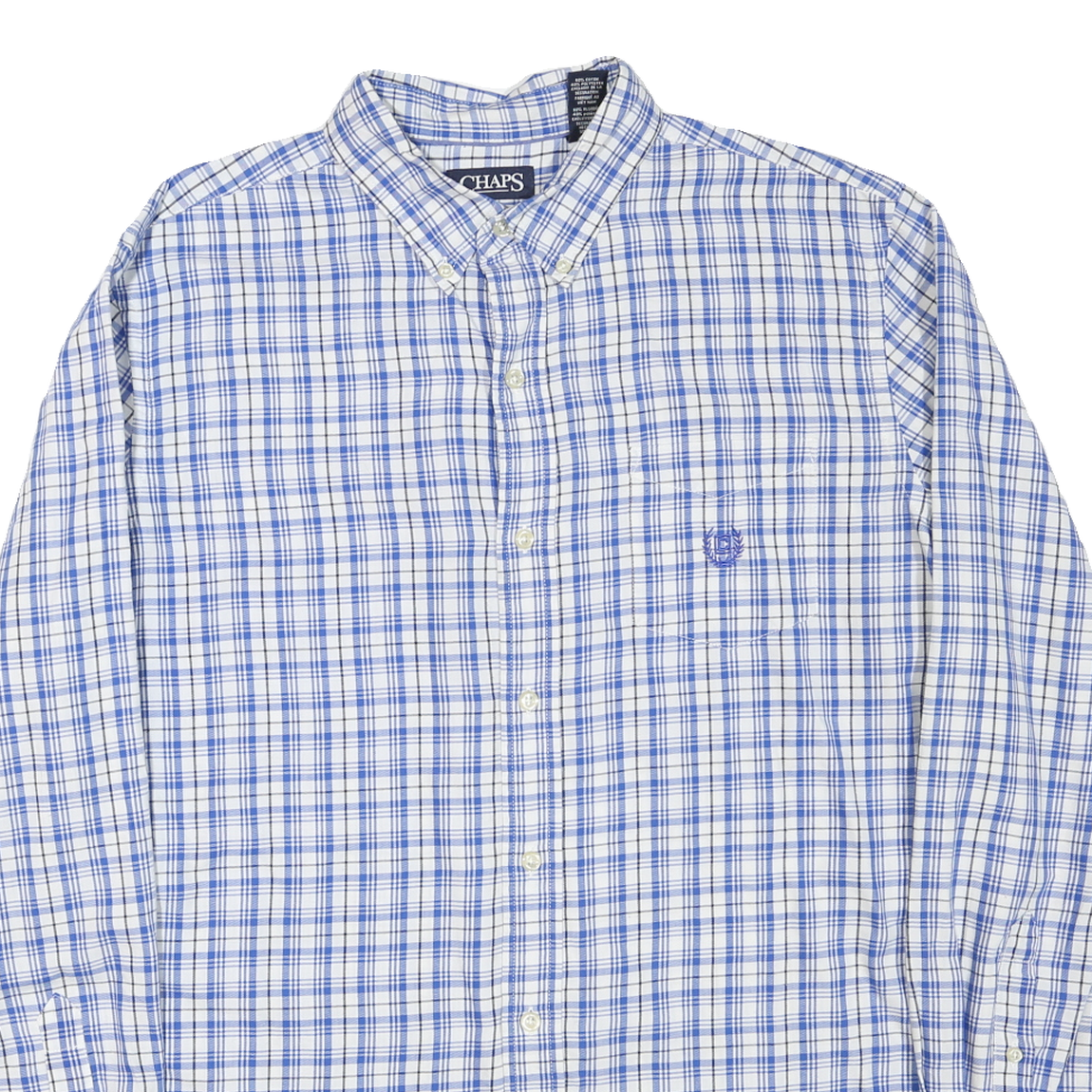 CHAPS Mens Blue & White Check Shirt L Classic Button-Down Collar Long Sleeve