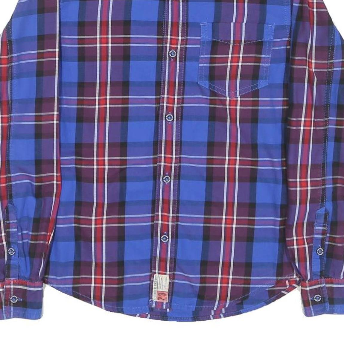TIMBERLAND Mens Blue & Maroon Check Shirt XS Long Sleeve Casual Cotton Blend