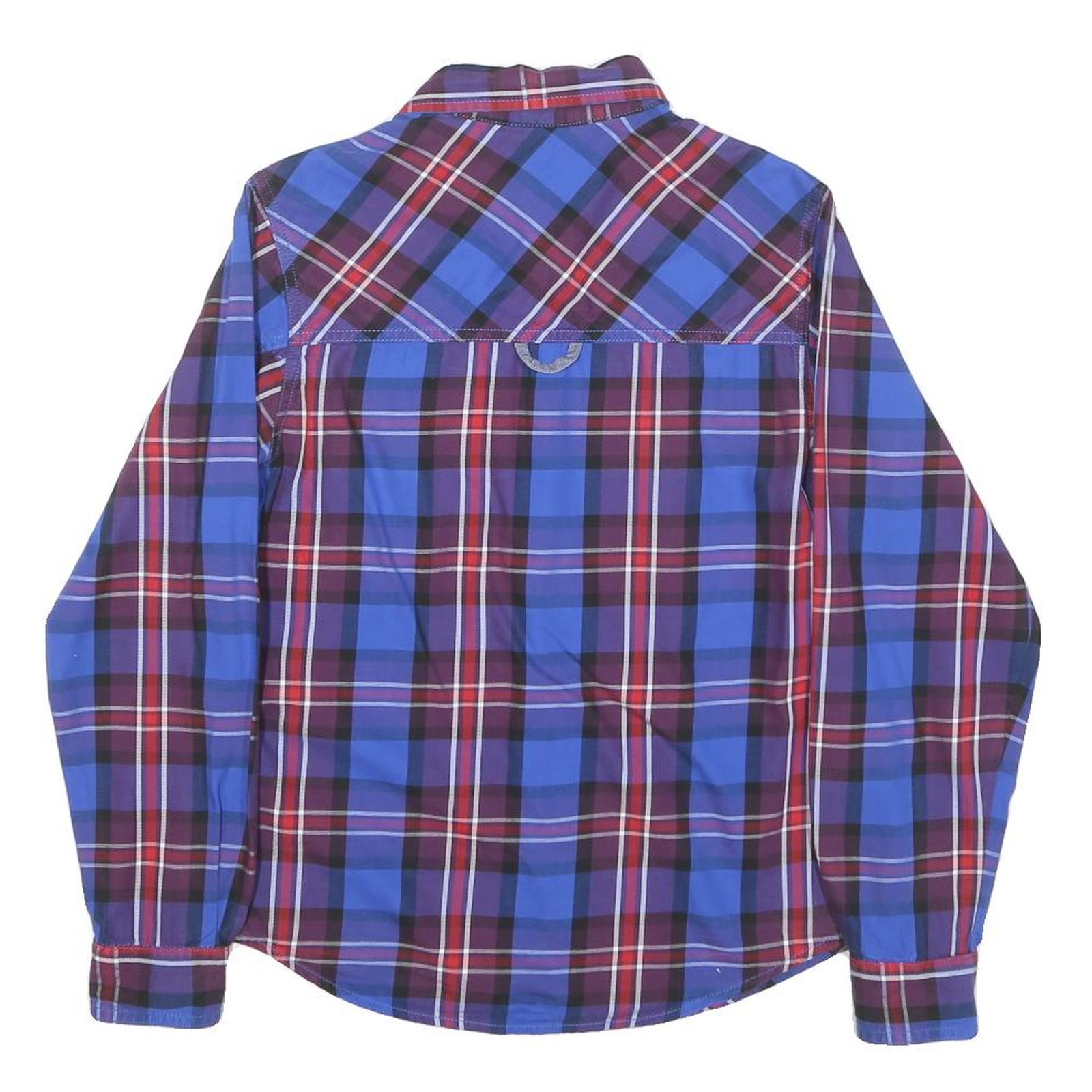 TIMBERLAND Mens Blue & Maroon Check Shirt XS Long Sleeve Casual Cotton Blend