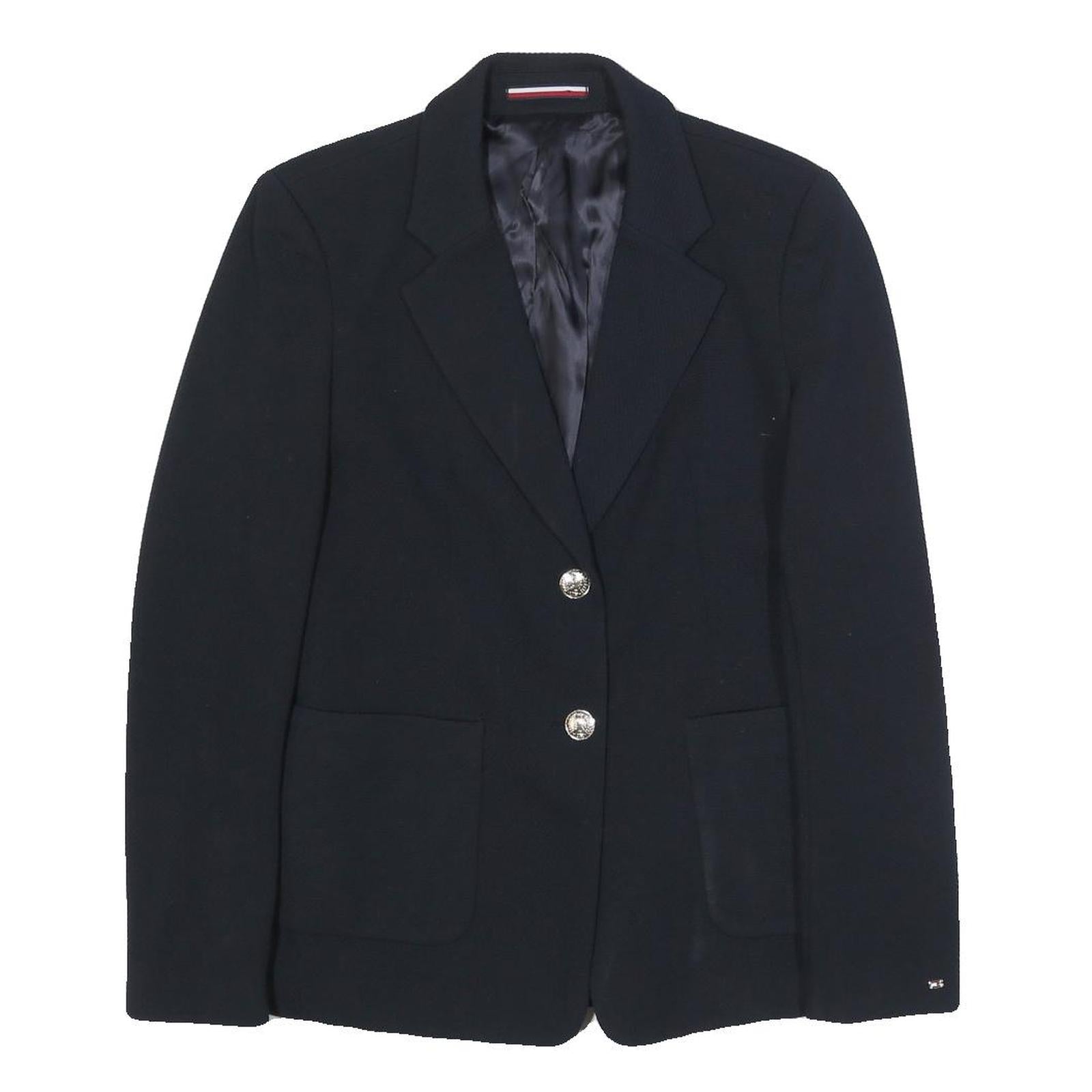 TOMMY HILFIGER Womens Black Classic Jacket UK 8 Polyester Blend Button Plain