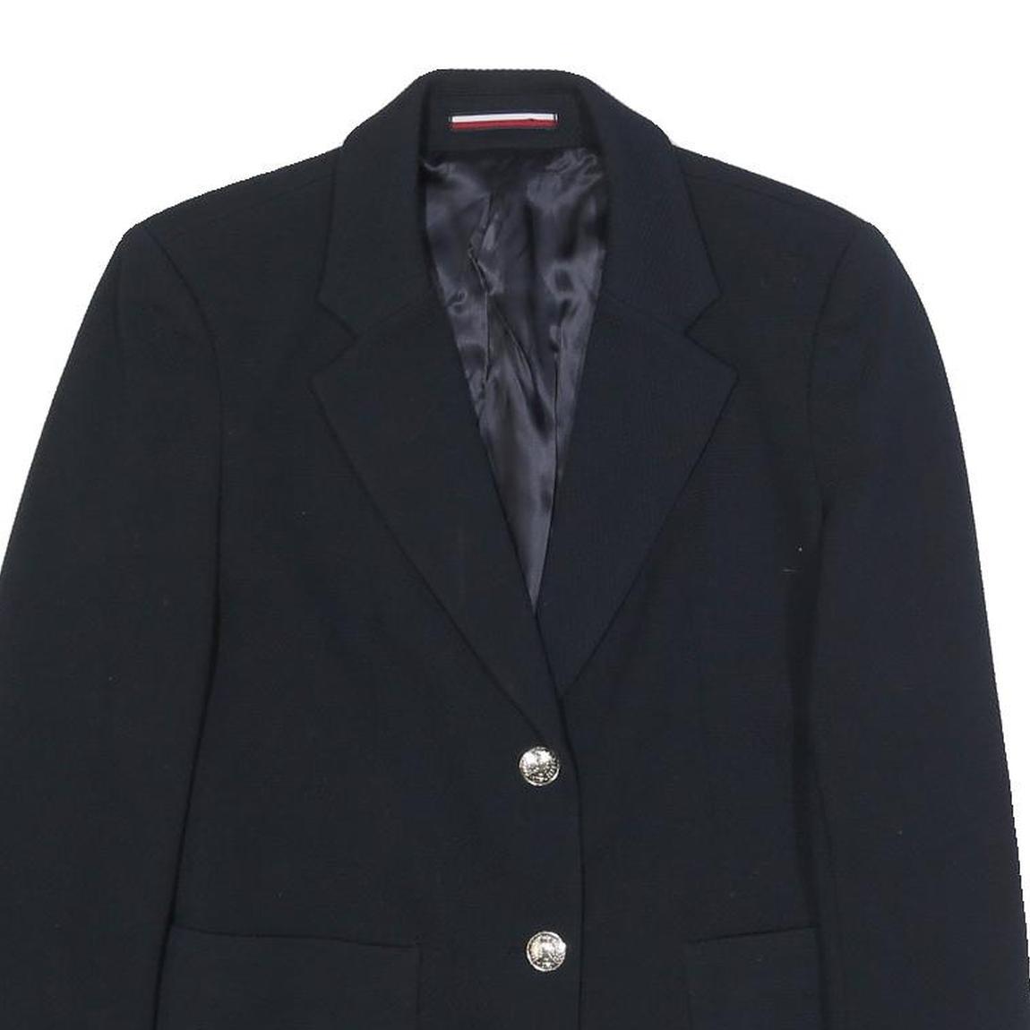 TOMMY HILFIGER Womens Black Classic Jacket UK 8 Polyester Blend Button Plain