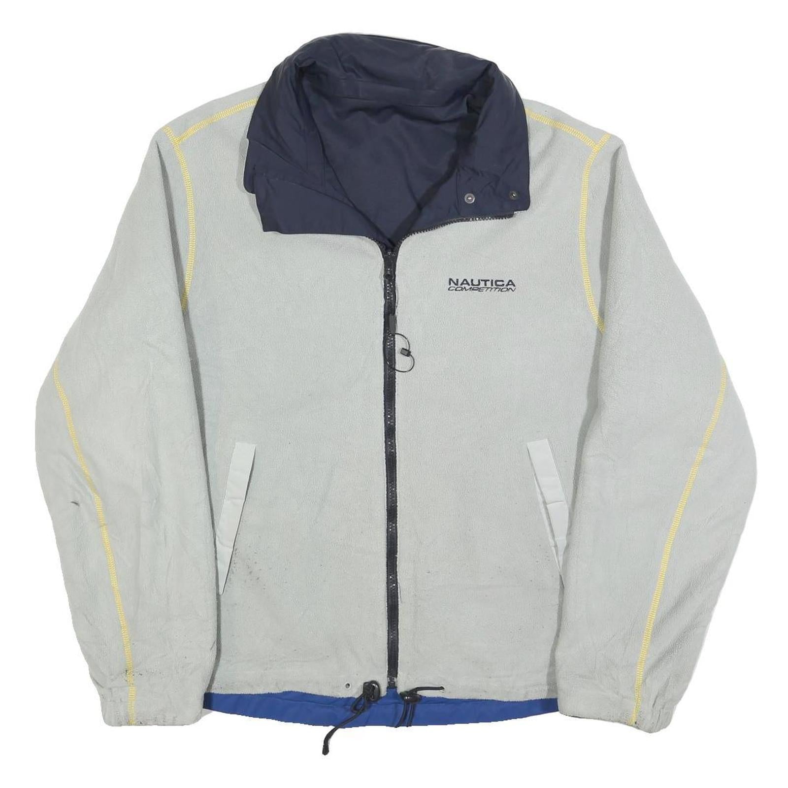 NAUTICA Mens Grey Blue Polyester Blend Reversible Zip Jacket L Fleece