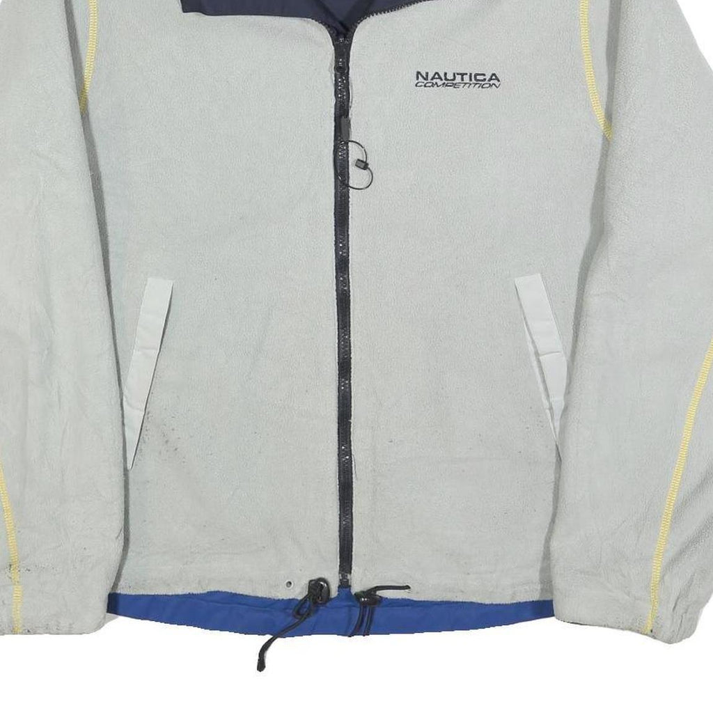 NAUTICA Mens Grey Blue Polyester Blend Reversible Zip Jacket L Fleece