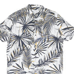 Mens White & Gold Leaf Print Short Sleeve Shirt S Lightweight Cotton Blend