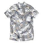 Mens White & Gold Leaf Print Short Sleeve Shirt S Lightweight Cotton Blend