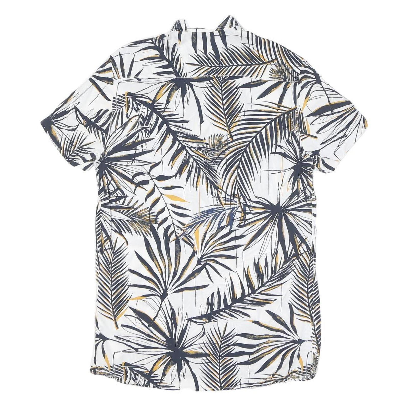 Mens White & Gold Leaf Print Short Sleeve Shirt S Lightweight Cotton Blend