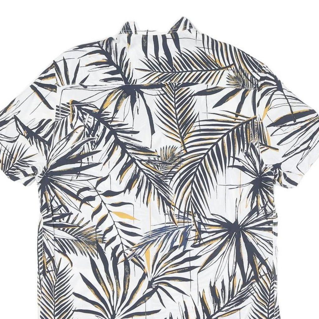 Mens White & Gold Leaf Print Short Sleeve Shirt S Lightweight Cotton Blend