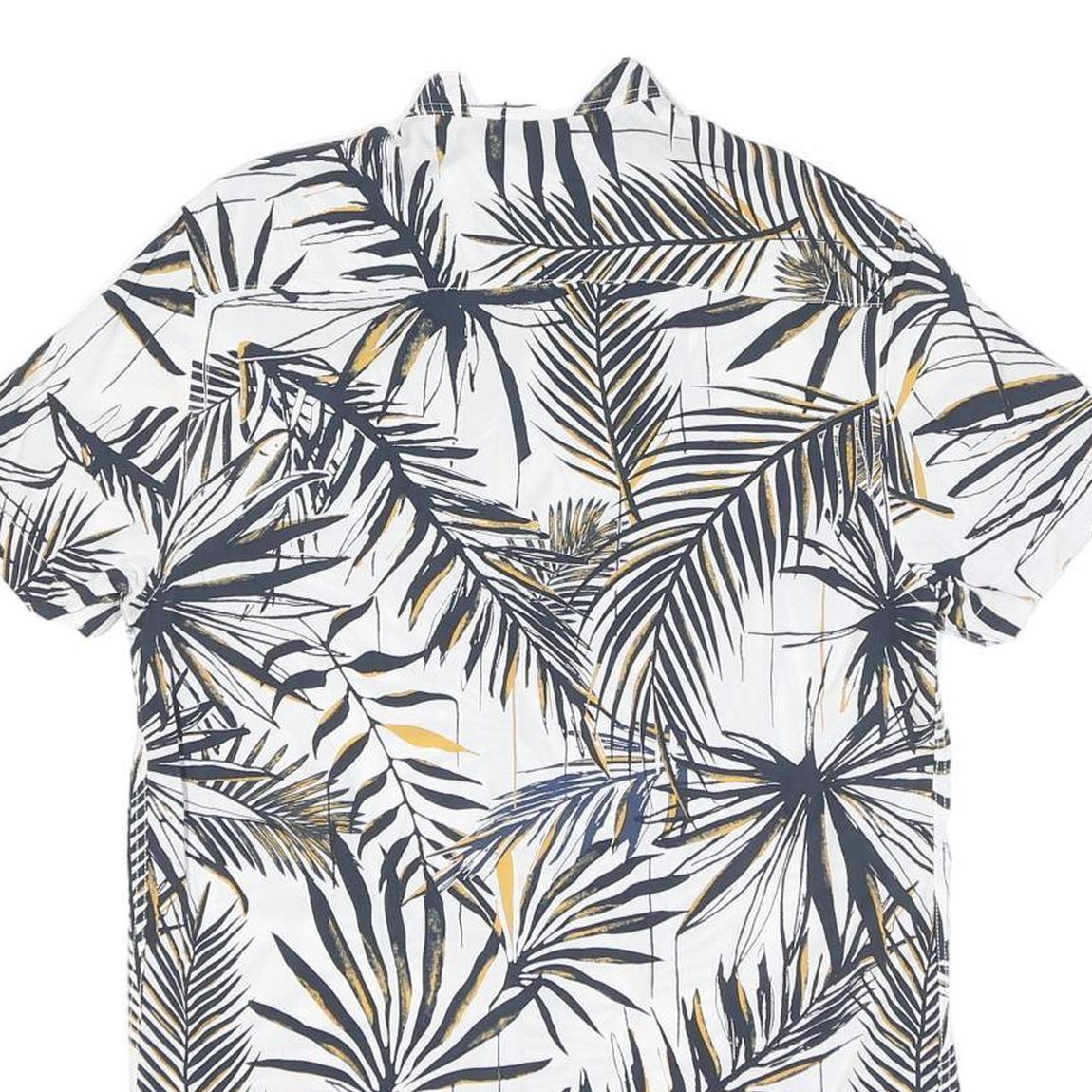 Mens White & Gold Leaf Print Short Sleeve Shirt S Lightweight Cotton Blend