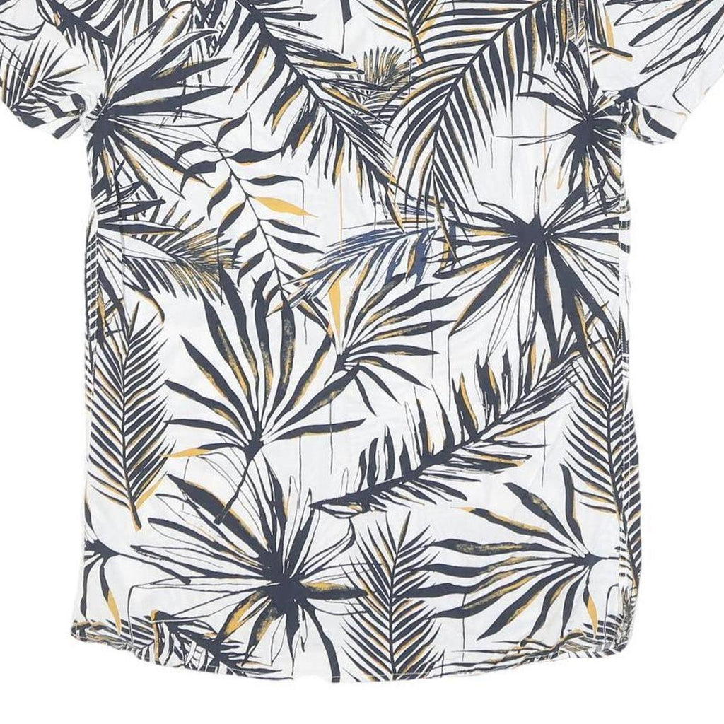 Mens White & Gold Leaf Print Short Sleeve Shirt S Lightweight Cotton Blend